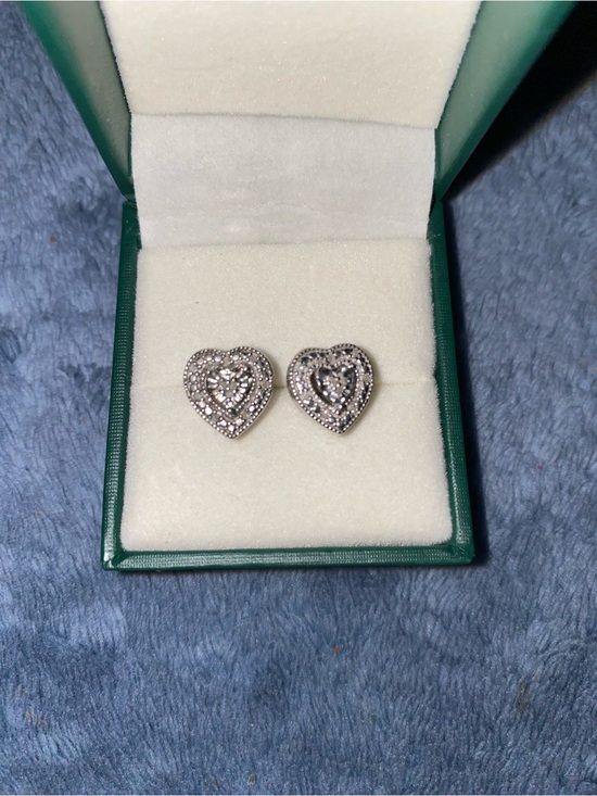 Jewelry - Sterling Silver 925 Heart Stud Earrings with Real Diamond Chip Accents - Silver